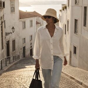 Never Fully Dressed White Miley Shirt | Size 22 | Oversized Button-Up